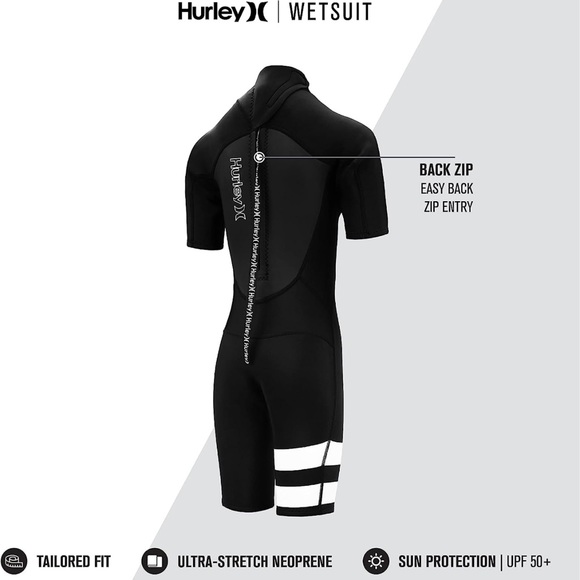 HURLEY Fusion 202 Youth Back Zip Shorty Neoprene Wetsuit with UPF 50+ - Picture 4 of 5